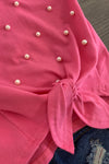 Pink Pearl Distressed Denim Short Set - Sparkle in Pink