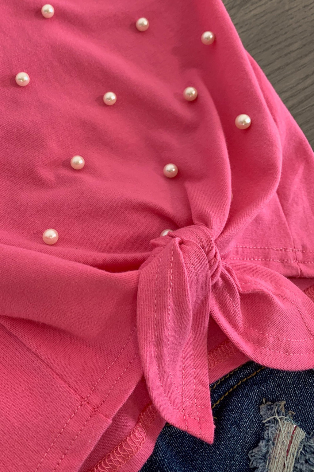 Pink Pearl Distressed Denim Short Set - Sparkle in Pink