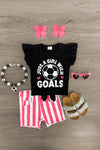 "Just A Girl With Goals" Stripe Denim Short Set - Sparkle in Pink