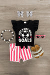 "Just A Girl With Goals" Stripe Denim Short Set - Sparkle in Pink