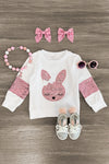 White & Pink Sequin Bunny Top - Sparkle in Pink