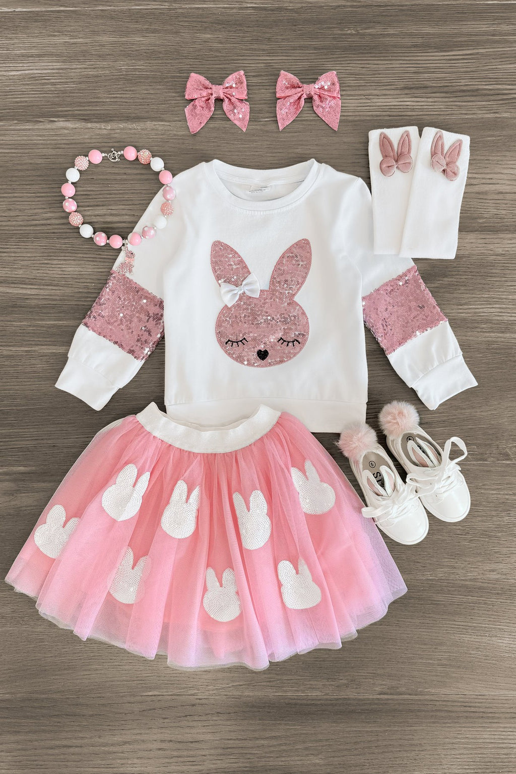 White & Pink Sequin Bunny Top - Sparkle in Pink