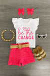 "Be The Change" Hot Pink Short Set - Sparkle in Pink