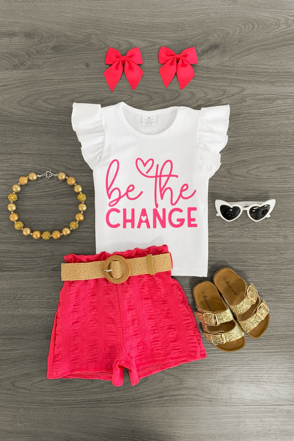 "Be The Change" Hot Pink Short Set - Sparkle in Pink