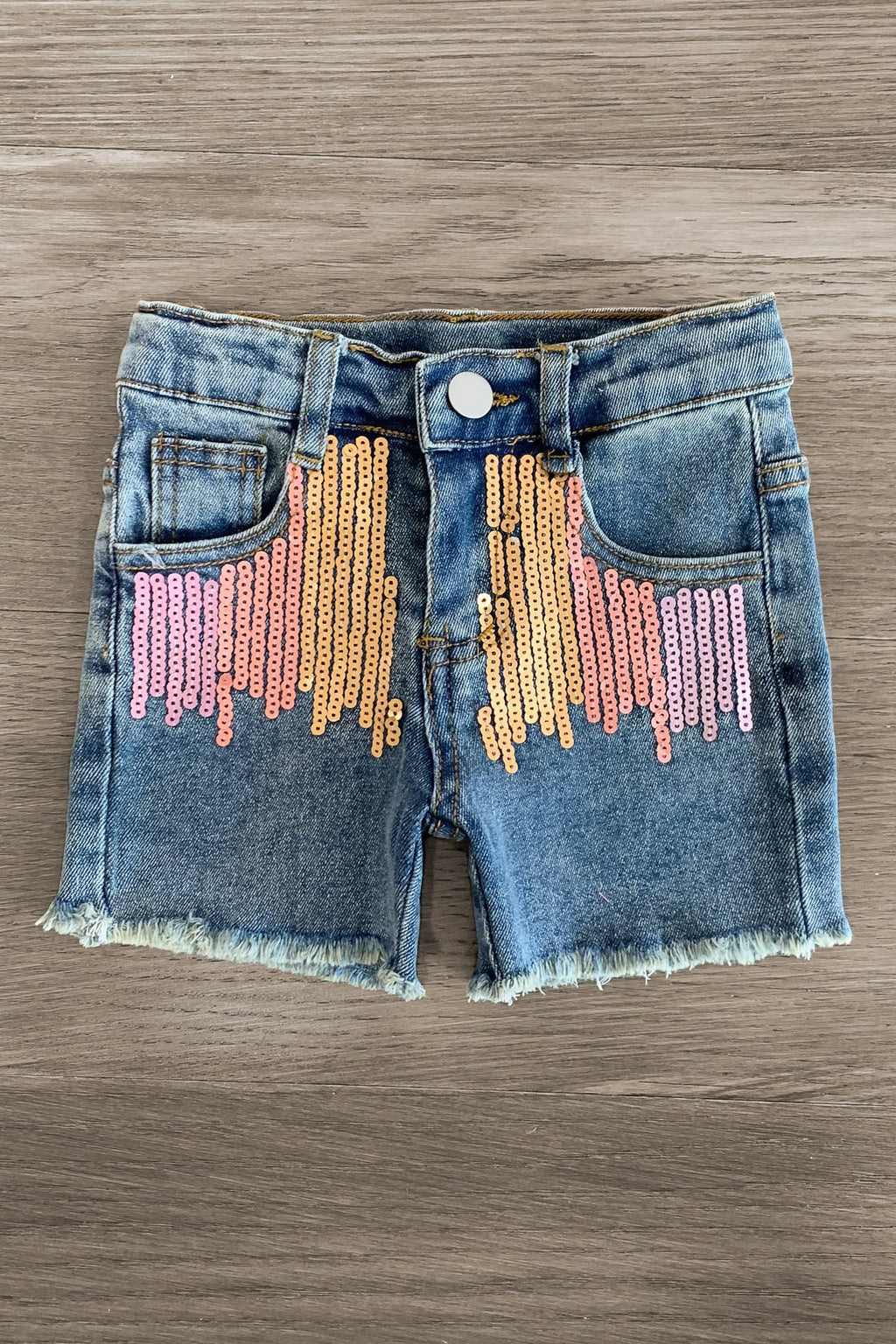 Watercolor Flower Sequin Denim Short Set - Sparkle in Pink