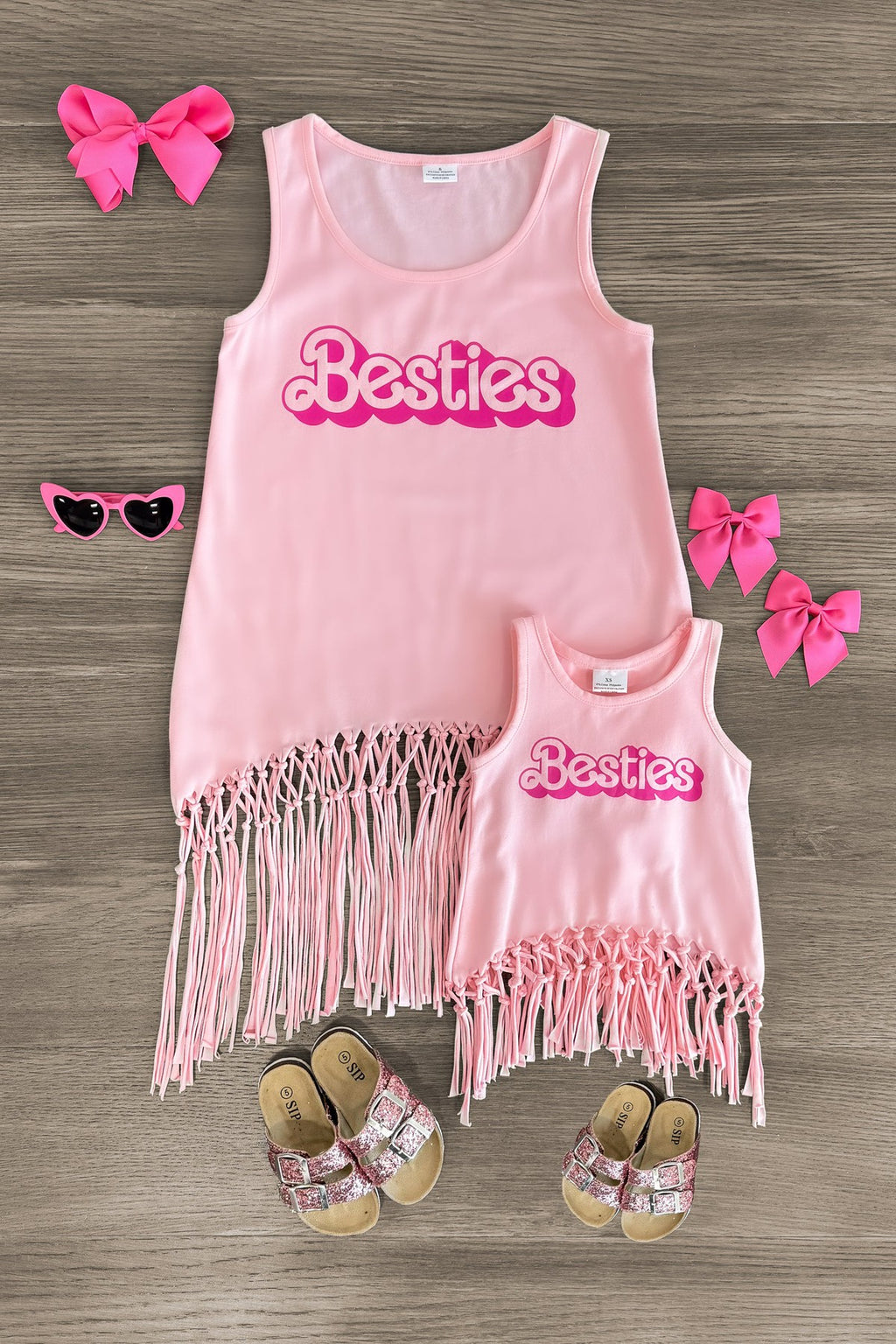 Mom & Me - "Besties" Pink Fringe Tank Top - Sparkle in Pink