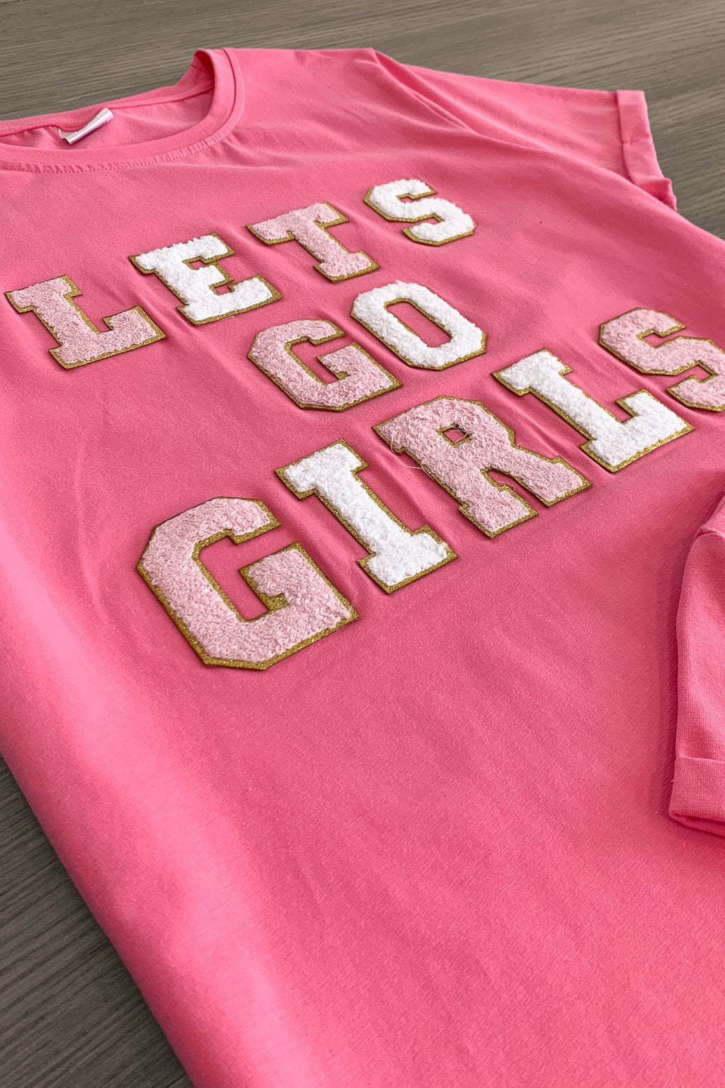Mom & Me - "Let's Go Girls" Pink Chenille Patch Top - Sparkle in Pink