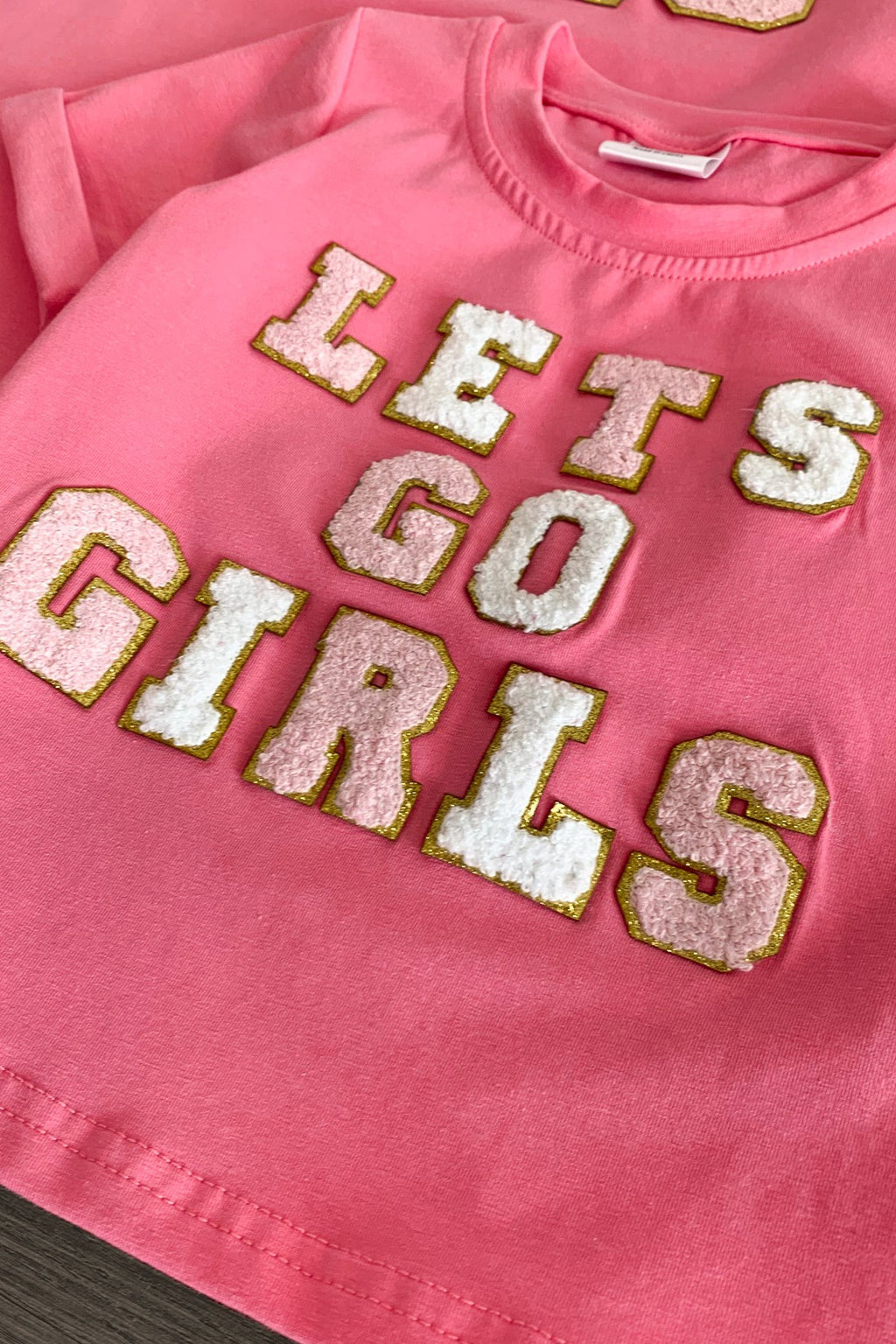 Mom & Me - "Let's Go Girls" Pink Chenille Patch Top - Sparkle in Pink