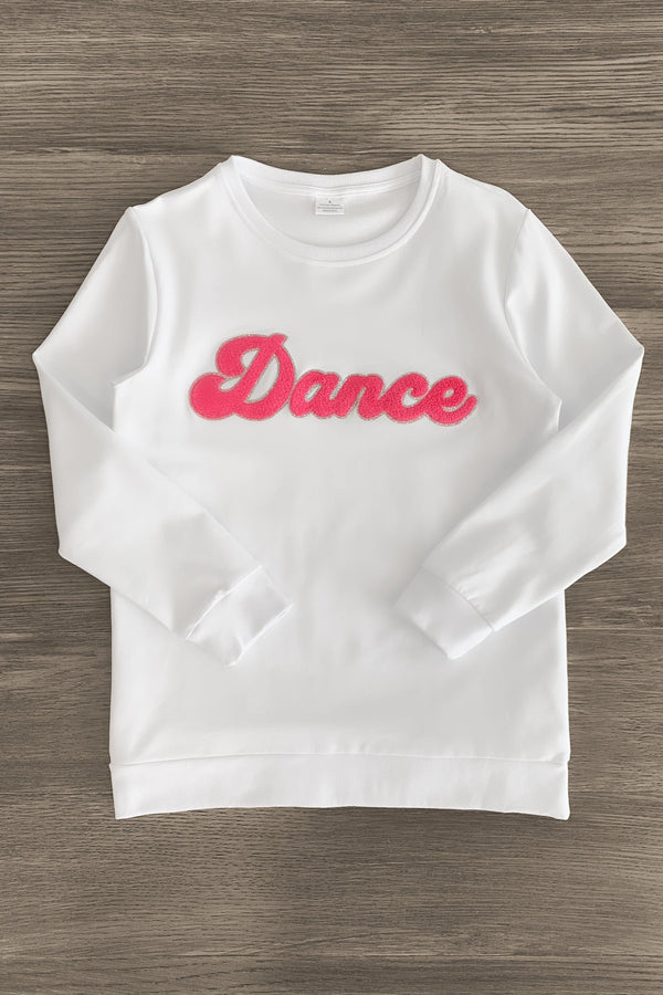 Mom & Me - "Dance" White Chenille Patch Top - Sparkle in Pink