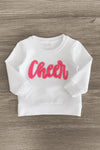 Mom & Me - "Cheer" White Chenille Patch Top - Sparkle in Pink