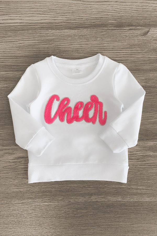 Mom & Me - "Cheer" White Chenille Patch Top - Sparkle in Pink