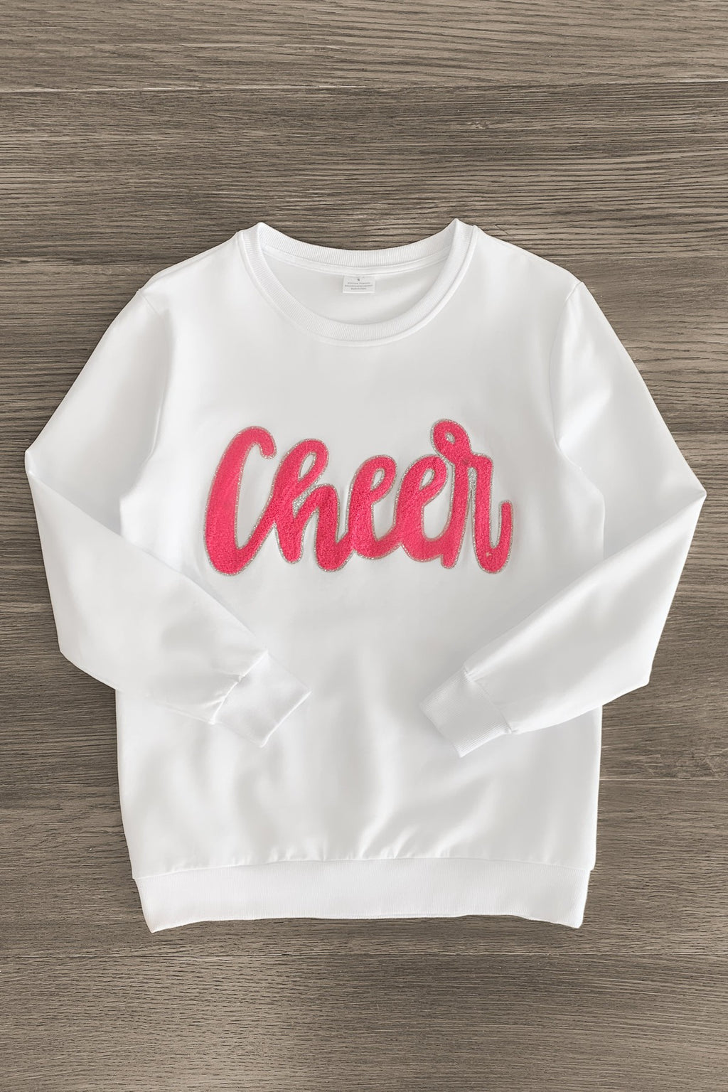 Mom & Me - "Cheer" White Chenille Patch Top - Sparkle in Pink