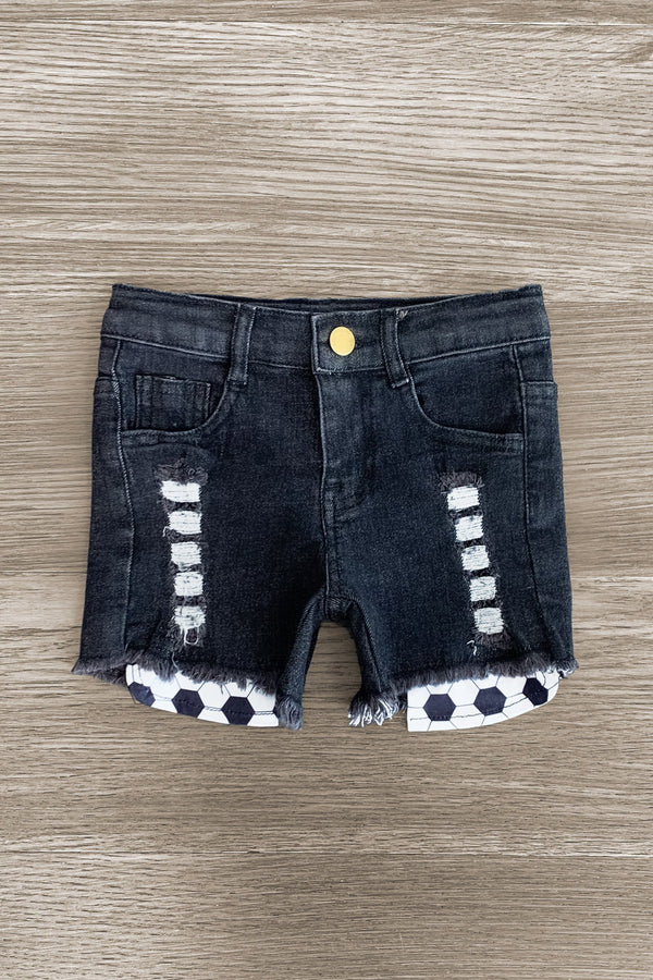White Soccer Denim Short Set - Sparkle in Pink