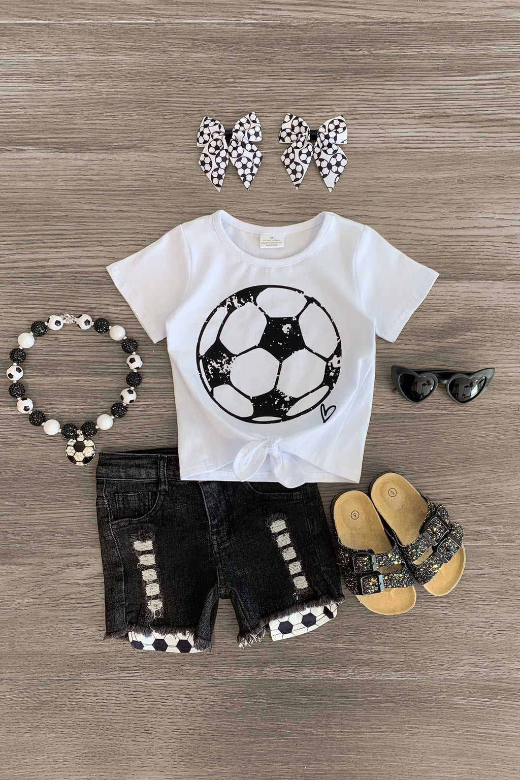 White Soccer Denim Short Set - Sparkle in Pink