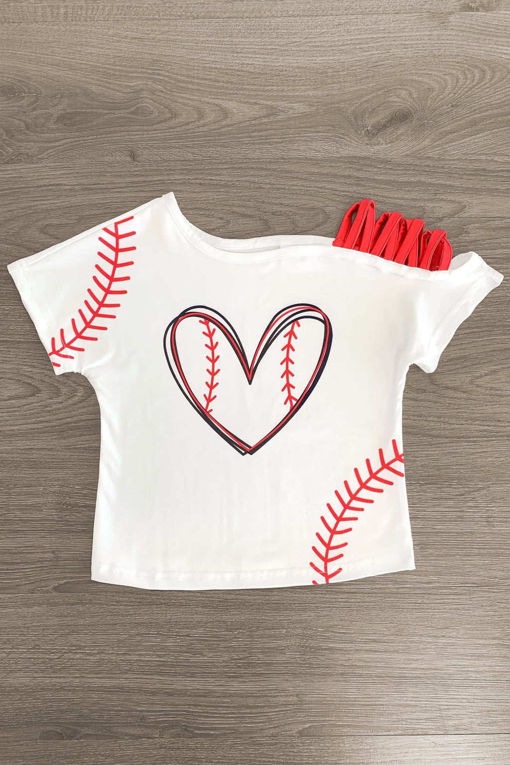 White Baseball Heart Denim Short Set - Sparkle in Pink