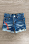 White Baseball Heart Denim Short Set - Sparkle in Pink