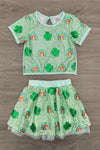 Rainbow & Shamrock Sequin Skirt Set | Sparkle in Pink