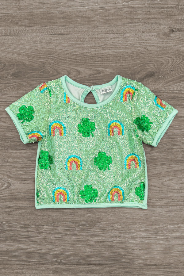 Rainbow & Shamrock Sequin Skirt Set | Sparkle in Pink