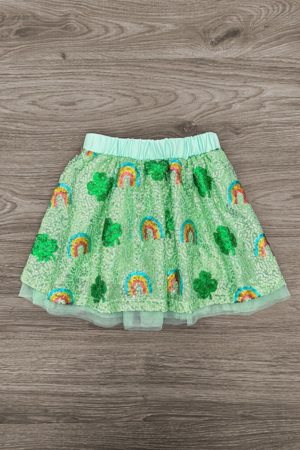 Rainbow & Shamrock Sequin Skirt Set | Sparkle in Pink