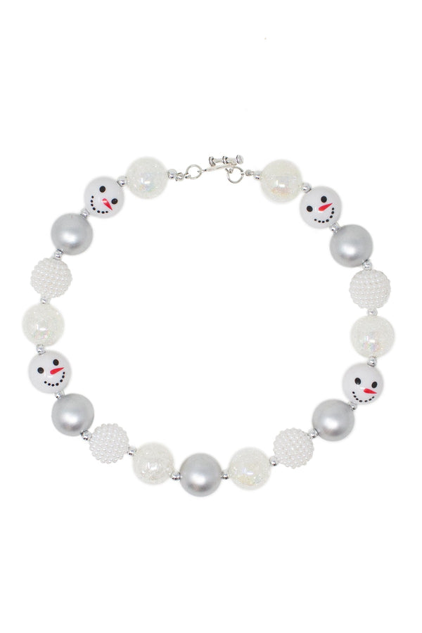 Silver Snowman Bubblegum Necklace - Sparkle in Pink