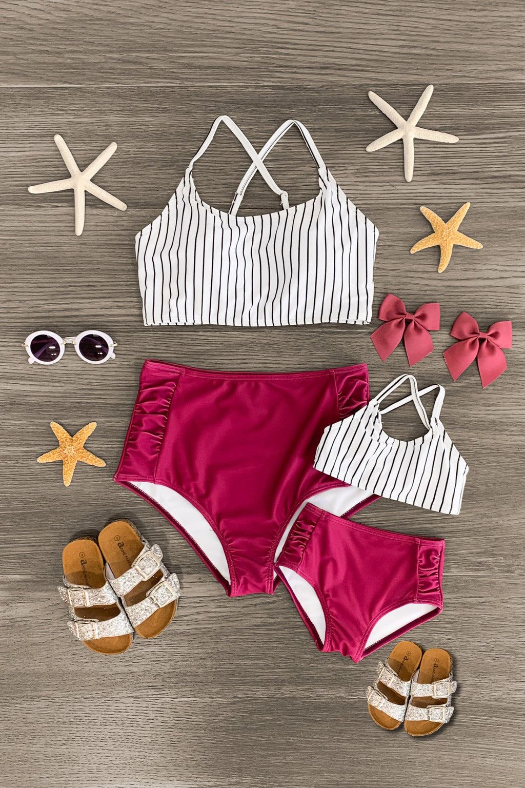 Mom & Me - Plum Stripe Bikini - Sparkle in Pink