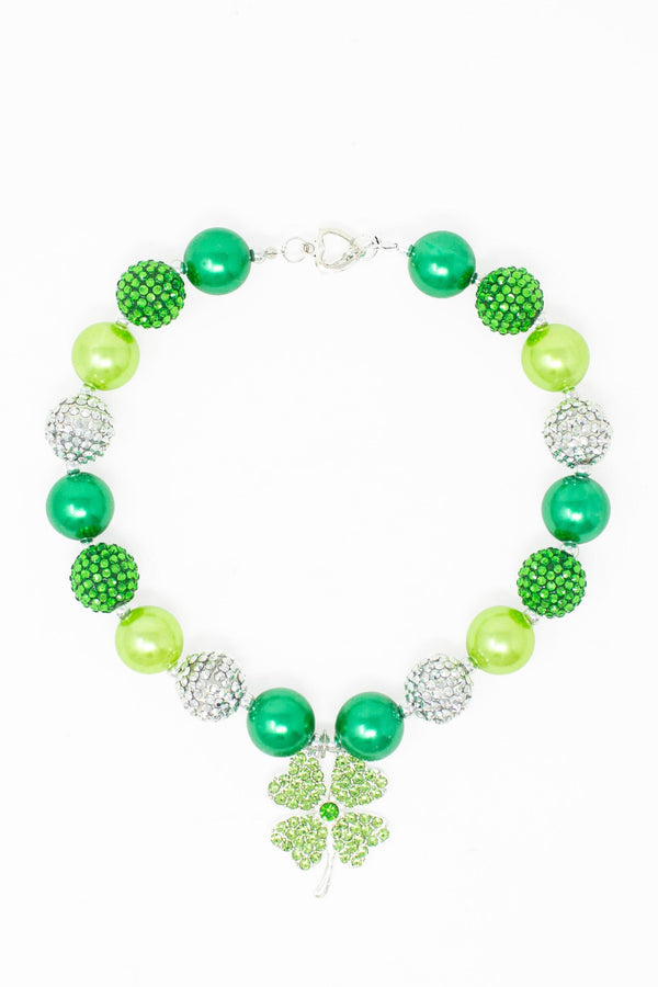 Four Leaf Clover Bubblegum Necklace - Sparkle in Pink