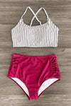 Mom & Me - Plum Stripe Bikini - Sparkle in Pink