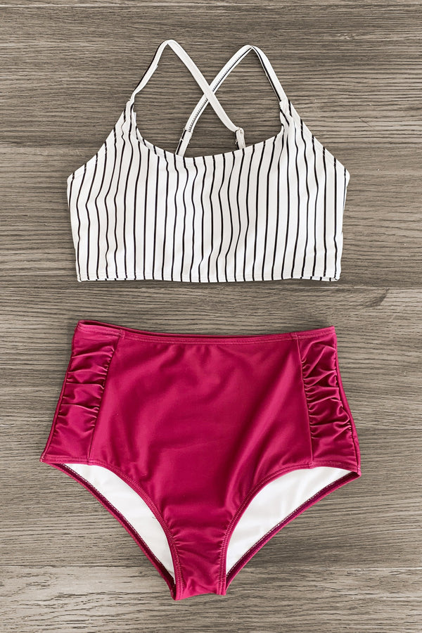 Mom & Me - Plum Stripe Bikini - Sparkle in Pink