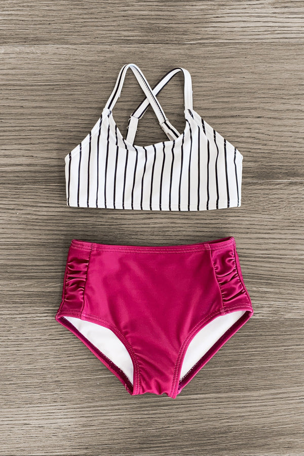 Mom & Me - Plum Stripe Bikini - Sparkle in Pink