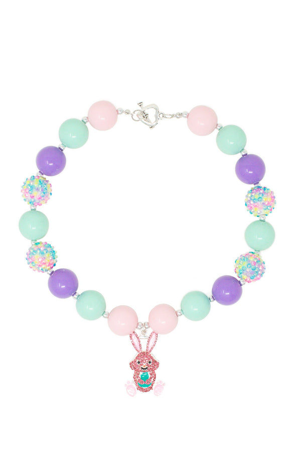 Pastel Rhinestone Pink Bunny Necklace - Sparkle in Pink