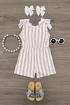Tan Striped Romper | Sparkle in Pink