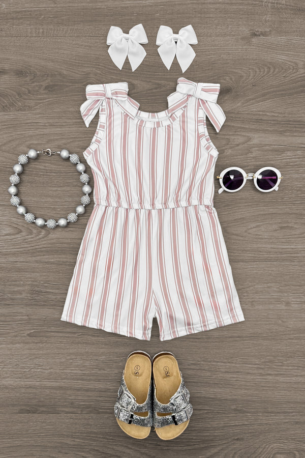 Tan Striped Romper | Sparkle in Pink