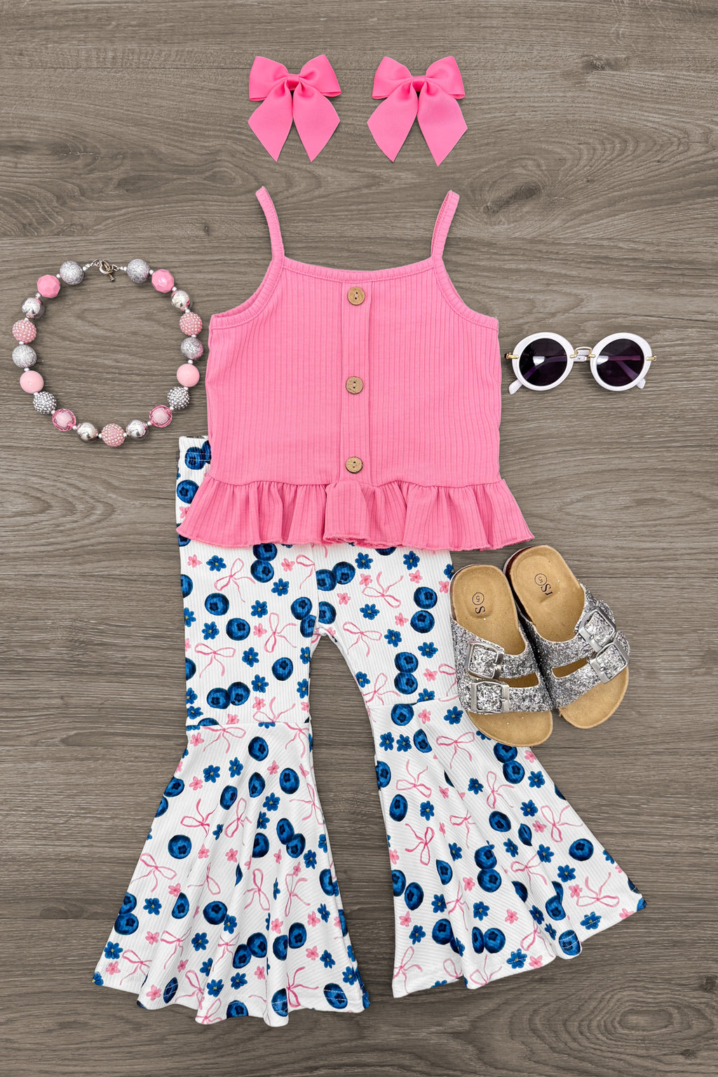 Blueberries & Bows Bell Bottom Set | Sparkle in Pink