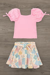 Pastel Floral Checkered Skirt Set | Sparkle in Pink