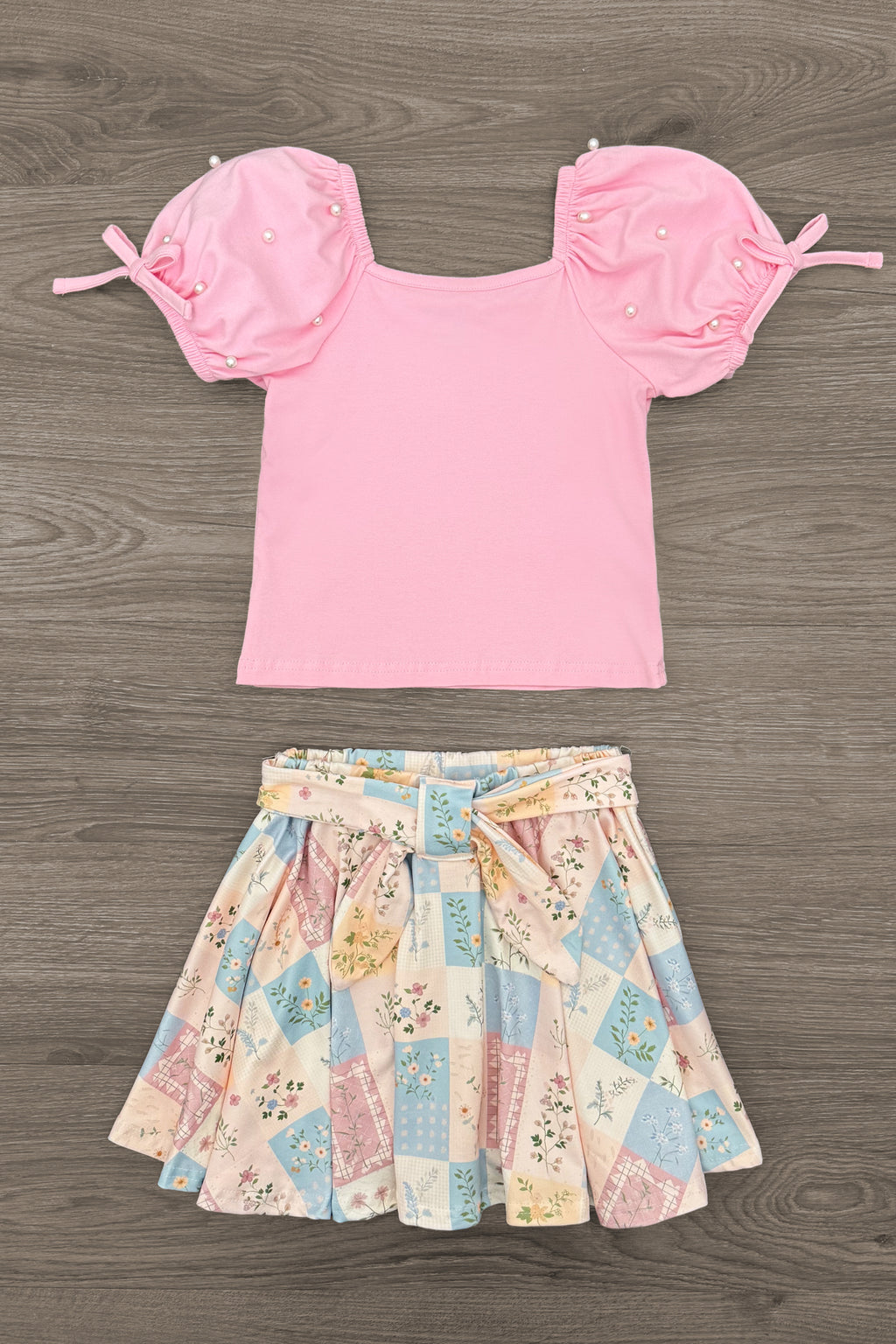 Pastel Floral Checkered Skirt Set | Sparkle in Pink