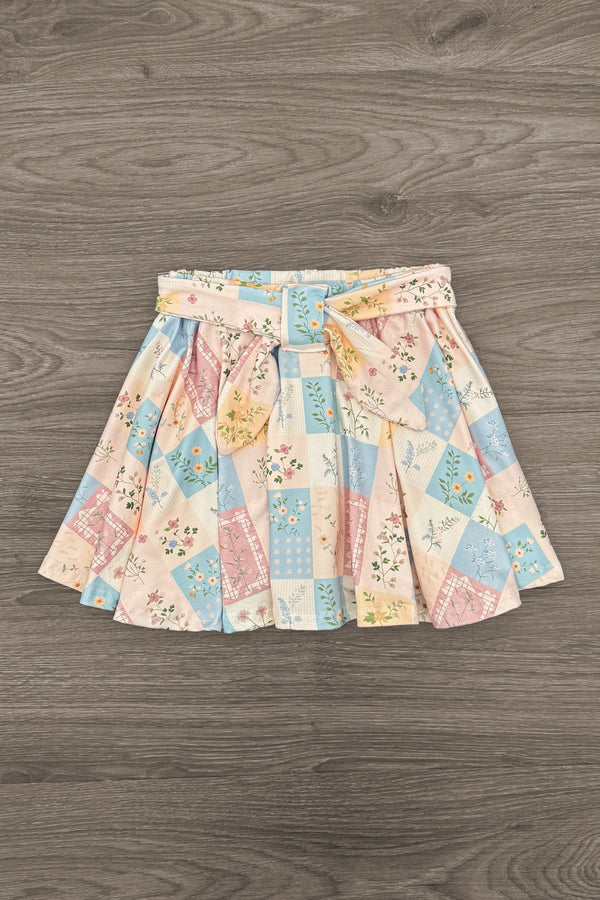 Pastel Floral Checkered Skirt Set | Sparkle in Pink