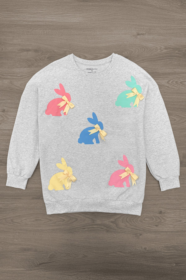Mom & Me - Gray Bunny Bows Top | Sparkle in Pink