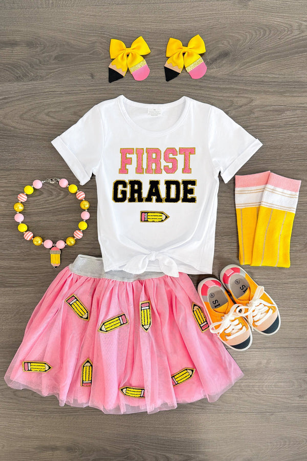 "Pre-K - 6th Grade" Pink Pencil Tutu Skirt Set | Sparkle in Pink