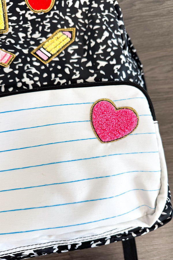 Composition Notebook Chenille Patch Backpack | Sparkle in Pink