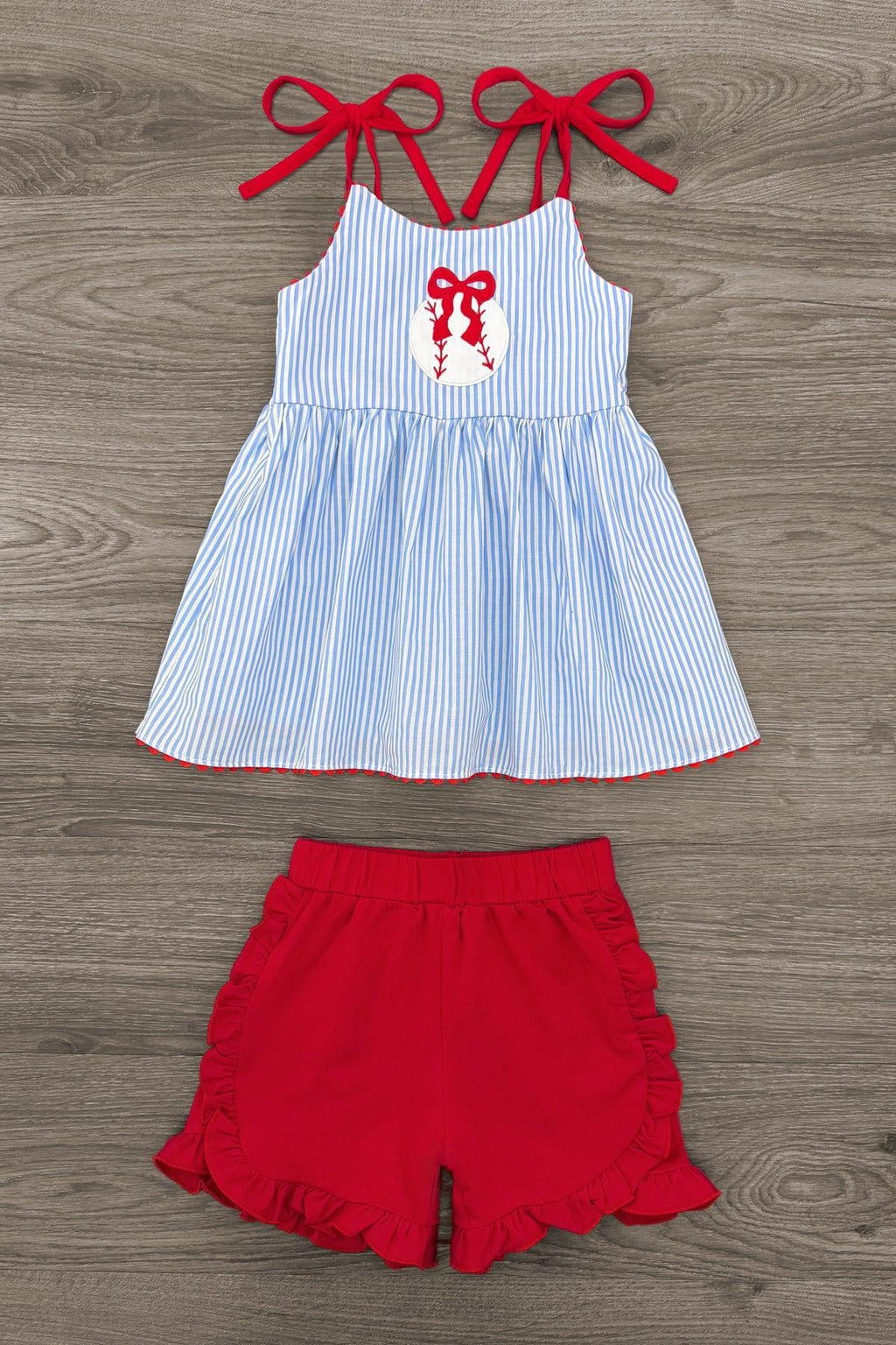 Blue & Red Striped Baseball Short Set | Sparkle in Pink