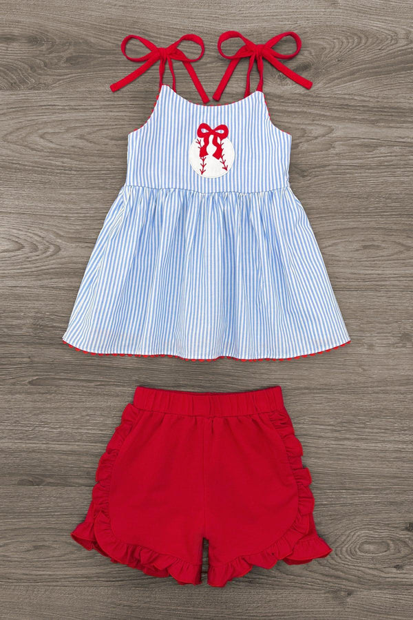 Blue & Red Striped Baseball Short Set | Sparkle in Pink