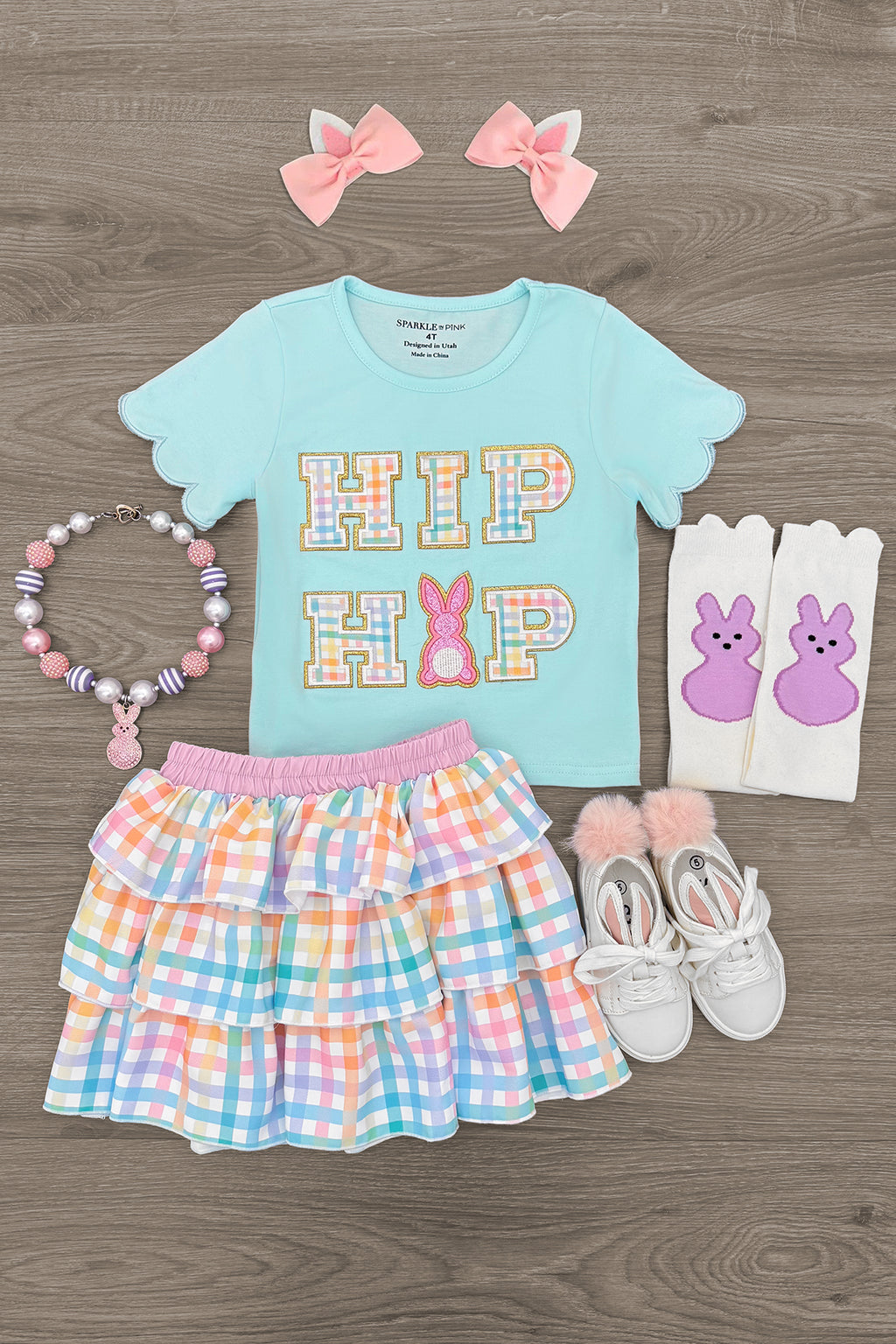 "Hip Hop" Rainbow Plaid Skirt Set | Sparkle in Pink