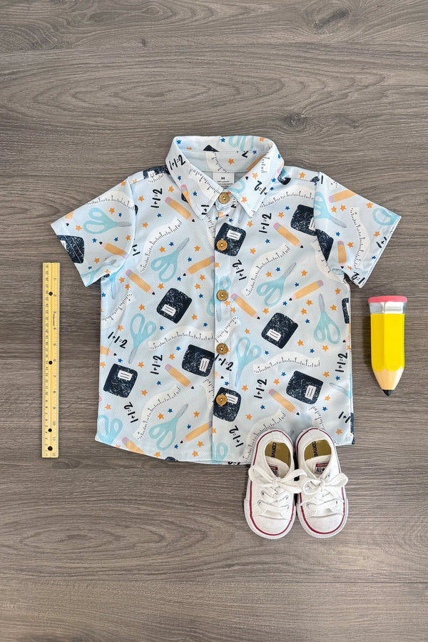 Light Blue School Button Down Top | Sparkle in Pink