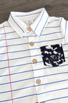 White Striped Notebook Button Down Top | Sparkle in Pink