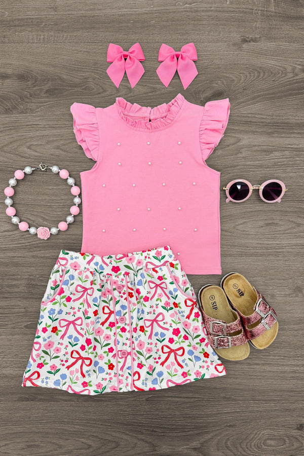 Pink Pearl Floral Skirt Set | Sparkle in Pink