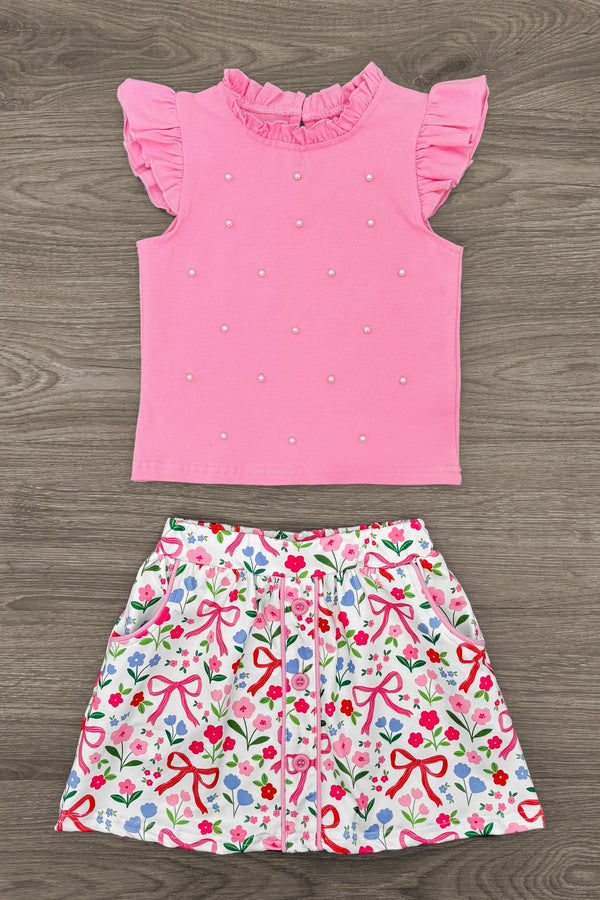Pink Pearl Floral Skirt Set | Sparkle in Pink