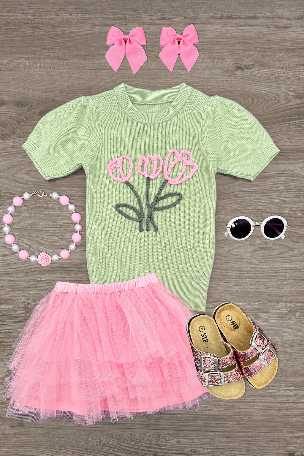 Green & Pink Tulip Tutu Skirt Set | Sparkle in Pink