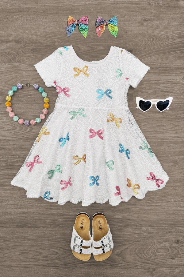 White Pastel Bow Sequin Dress 10 White Pastel Bow Sequin Dress 10