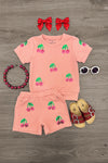 Pink Waffle Knit Cherry Short Set | Sparkle in Pink
