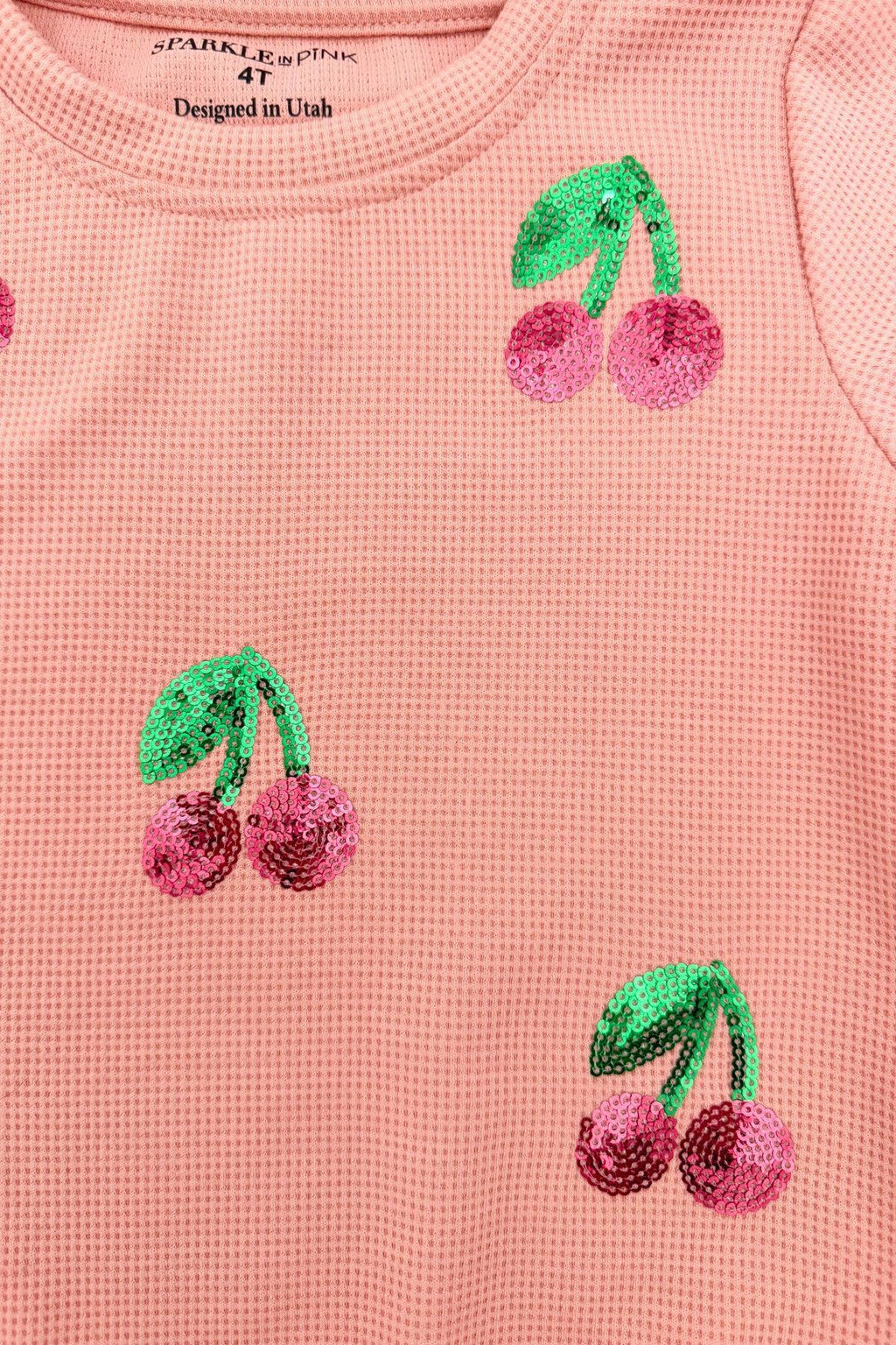 Pink Waffle Knit Cherry Short Set | Sparkle in Pink